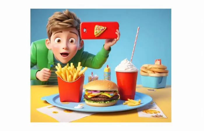 Fast Food and Boy 3D Cartoon Art Graphic Design Illustration